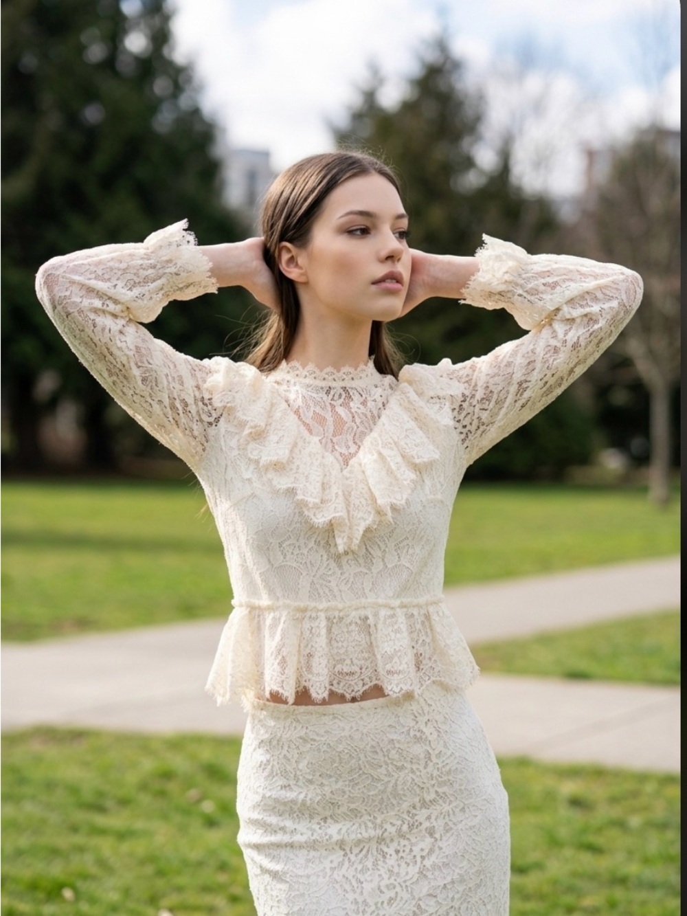 Altar'd State Ivory Lace Ruffle Peplum Top
